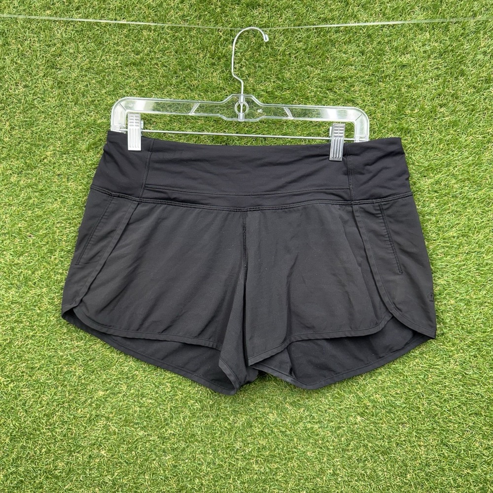 Lululemon Run Times Shorts Womens 6 Black Back Zip Pocket Gym Running lw7a03
